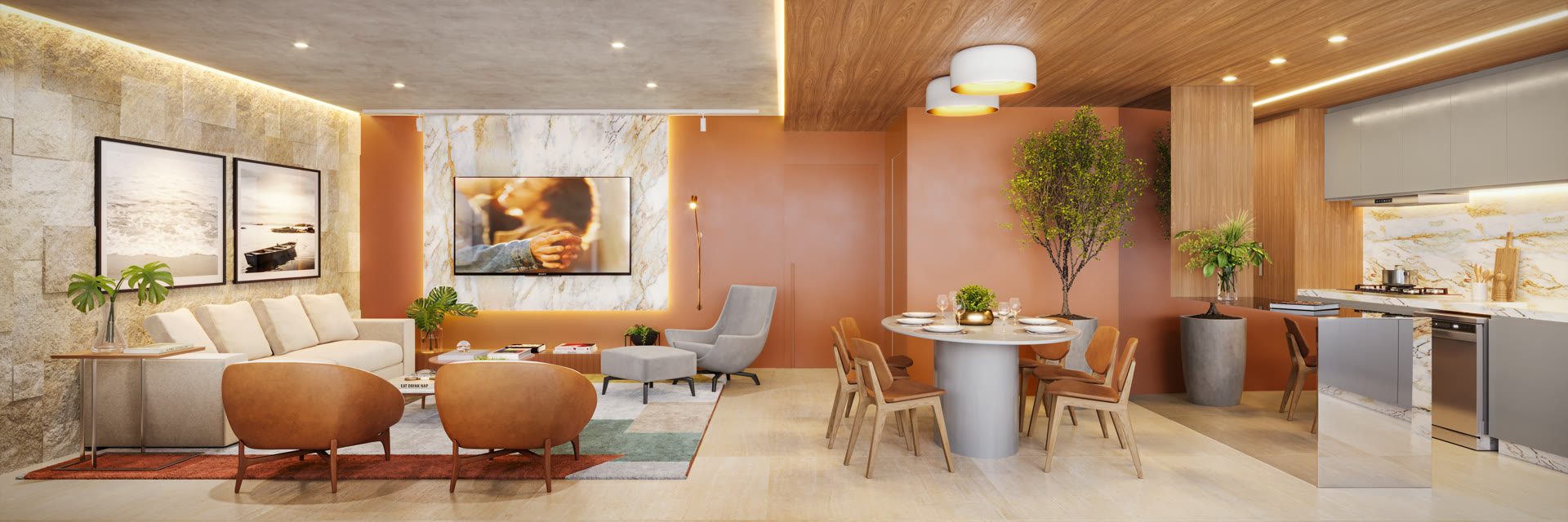 Living do apartamento de 142 m²