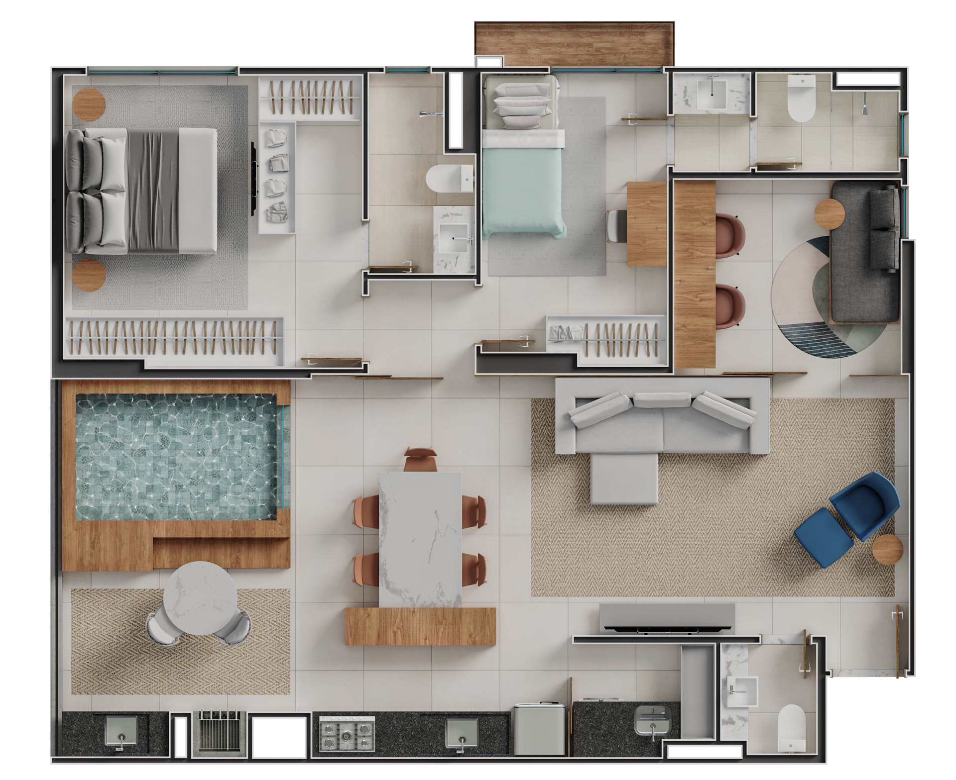 Planta do apartamento de 109,51 m² do Cinque Terre Residenze