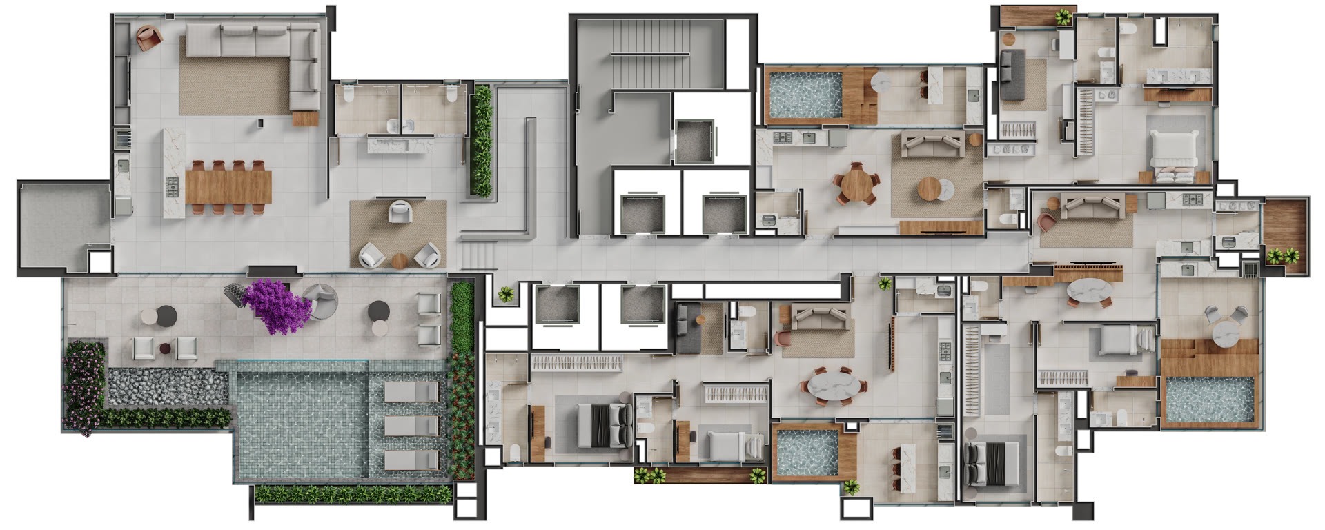Planta das penthouses rooftop do 37º pavimento do Cinque Terre Residenze
